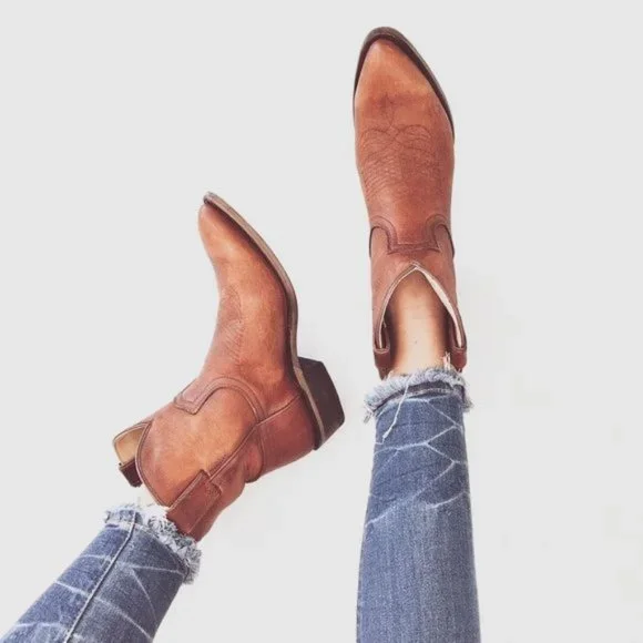 $369 Frye Billy Short Pull On Brown Real Leather Southern Cowboy Cute Ankle Boot - Picture 4 of 14